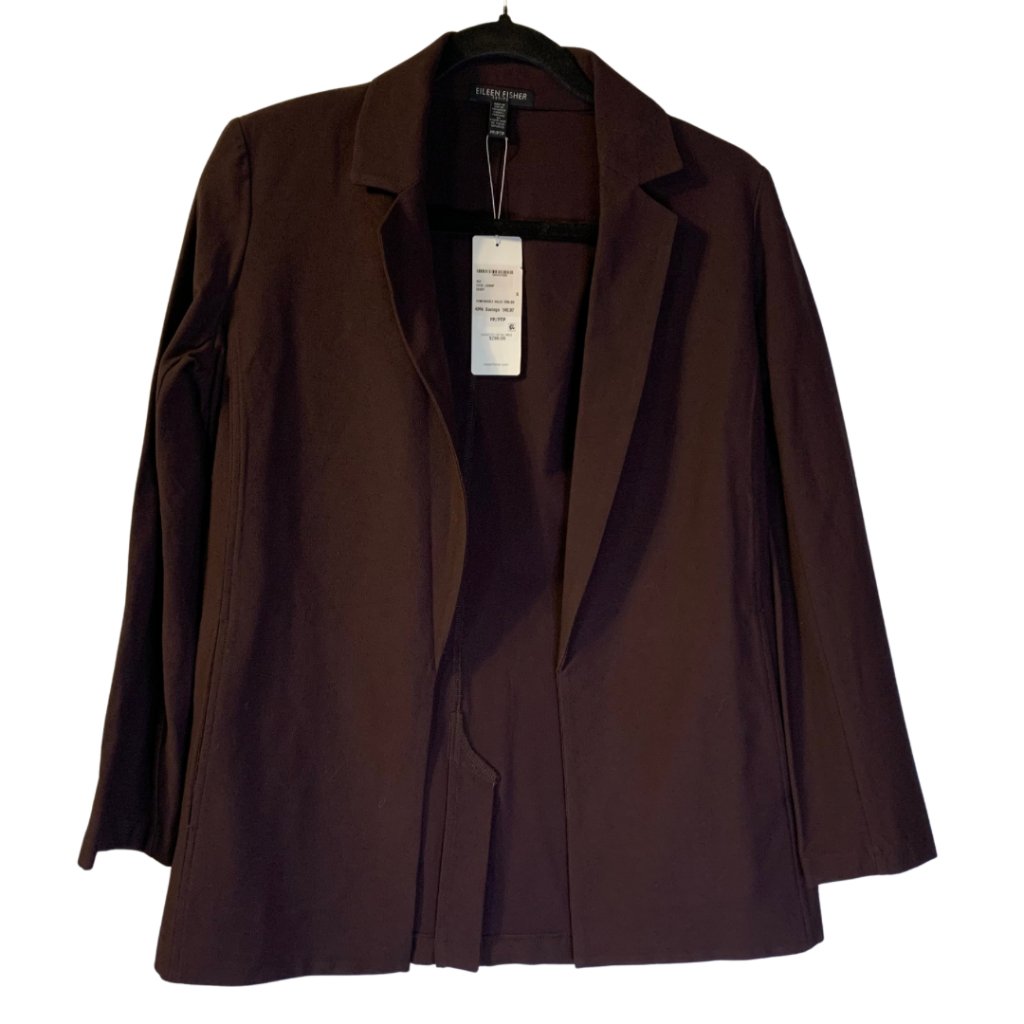 Eileen Fisher Crepe Blazer Petite Size Pp 2p 4p New Chocolate Brown Office